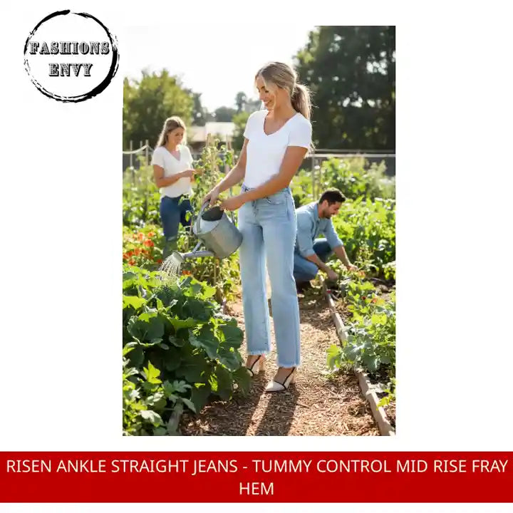Load video: RISEN Ankle Straight Jeans - Tummy Control Mid Rise Fray Hem by@Outfy