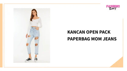 Kancan Open Pack Paperbag Mom Jeans by@Outfy