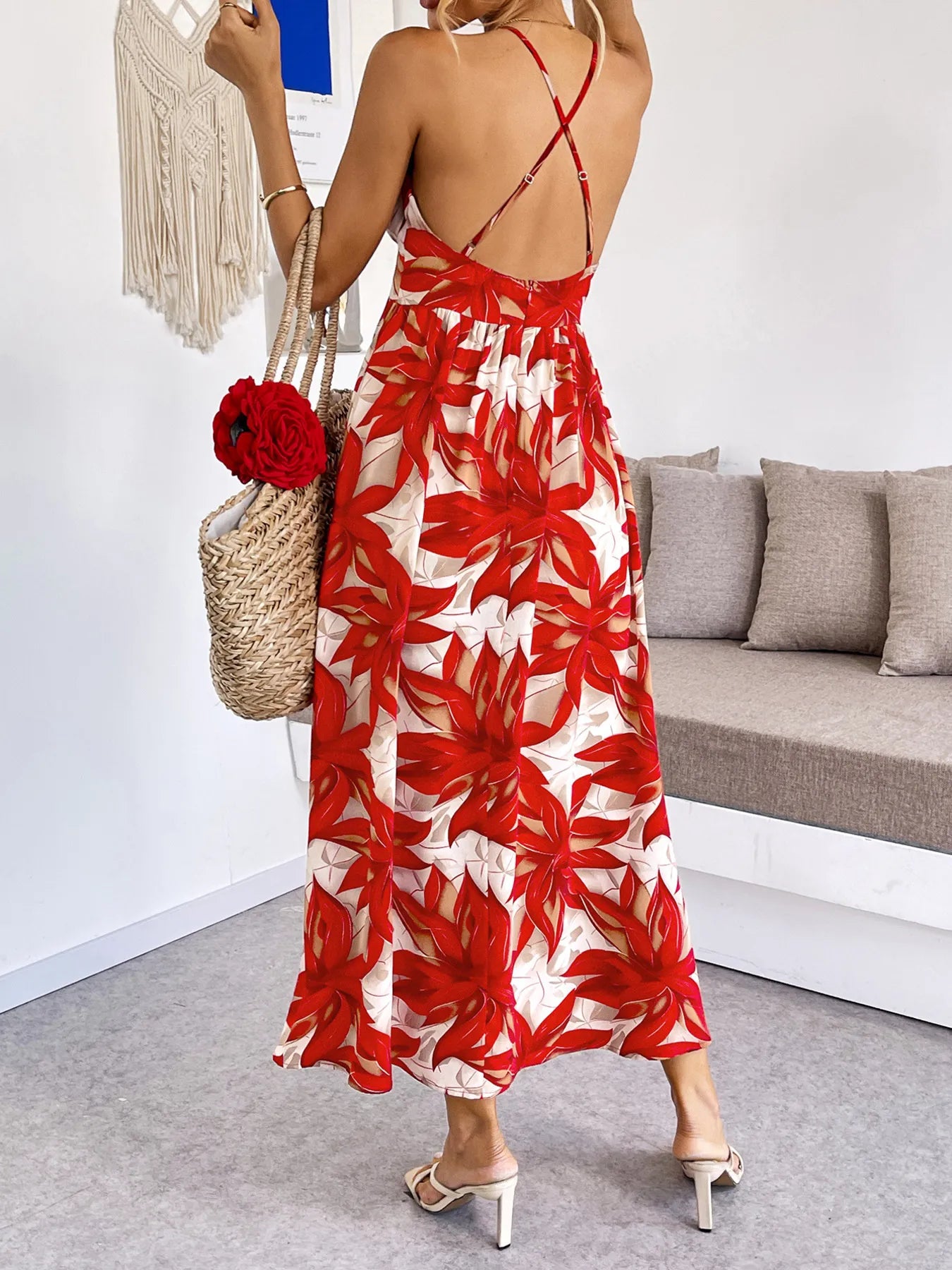 Trendsi Printed Midi Dress with Floral Design and Strappy Back for a Stylish Summer Look