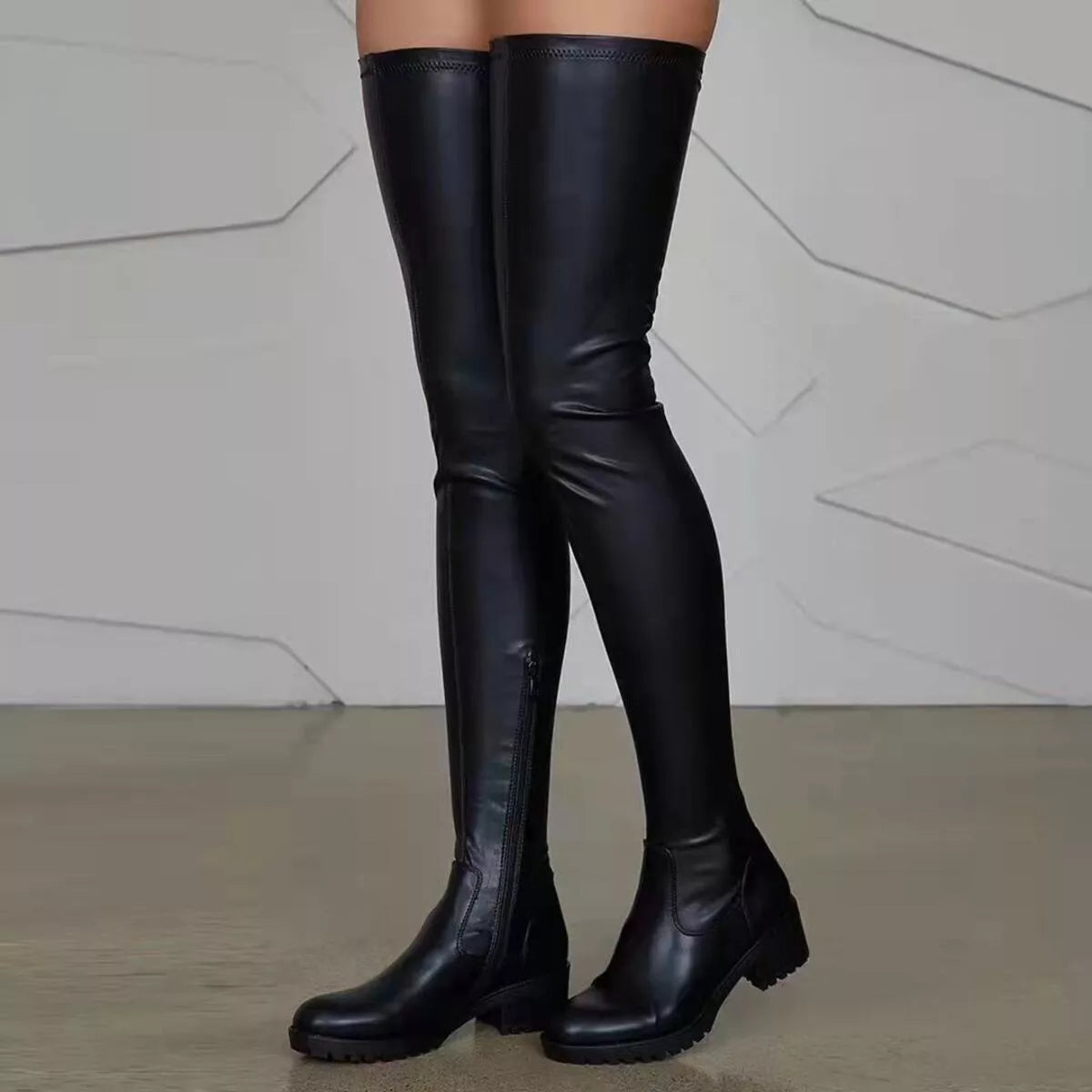 Trendsi PU Leather Boots with a sleek over-the-knee design for a stylish and modern look