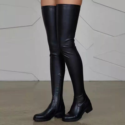 Trendsi PU Leather Boots with a sleek over-the-knee design for a stylish and modern look