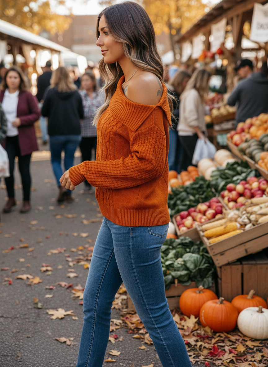 Pumpkin off-shoulder sweater - side view
