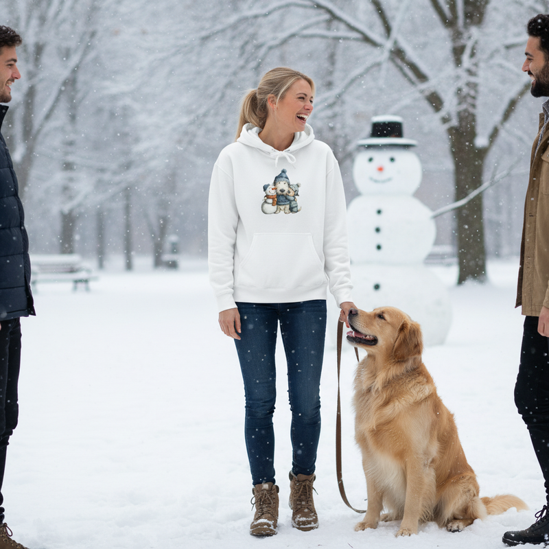 Puppy Snowman Hoodie with Dog 1