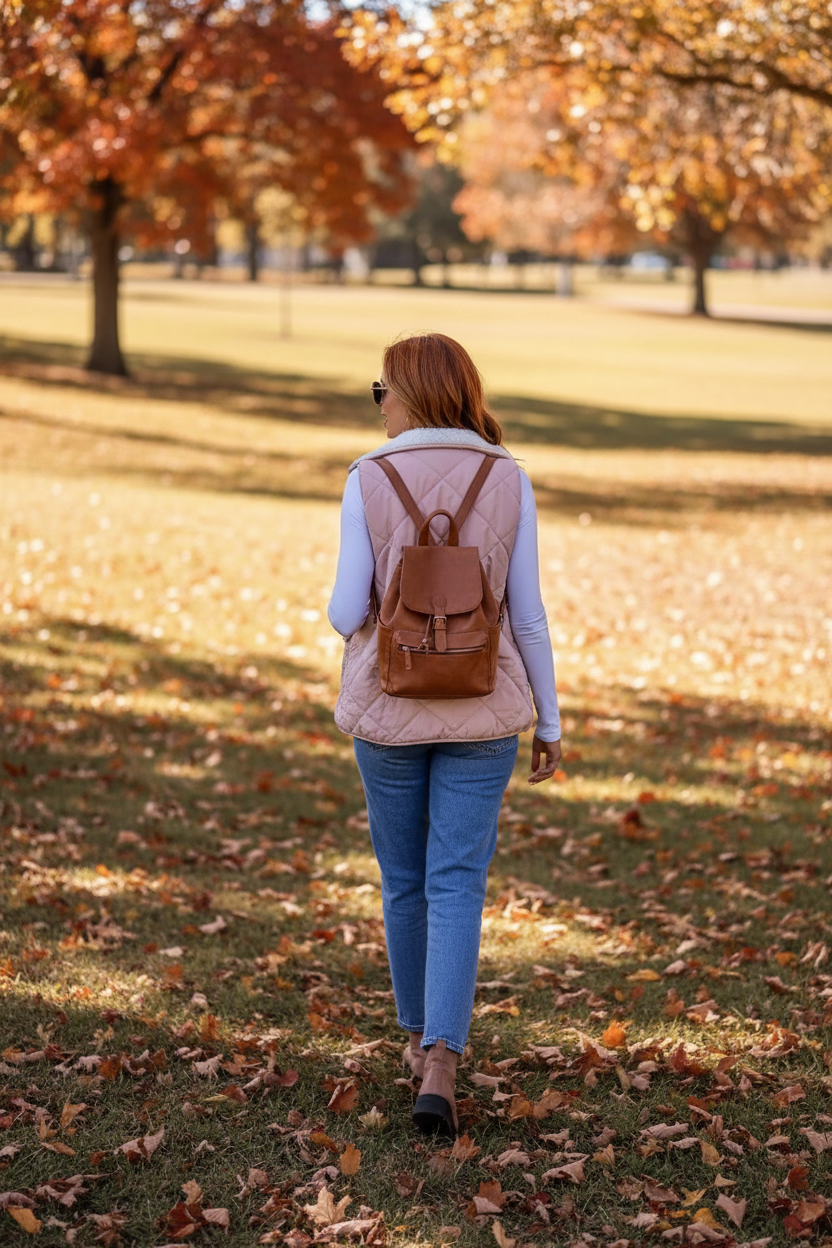 Quilted Vest Coat Back View Lifestyle Image