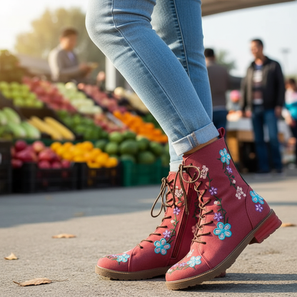 Red Block Heel Ankle Boots Farmers Market