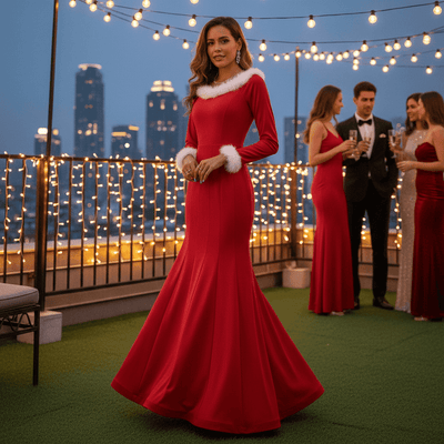 Red Christmas Dress - Elegant Velvet Holiday Party Dress - Fashions Envy