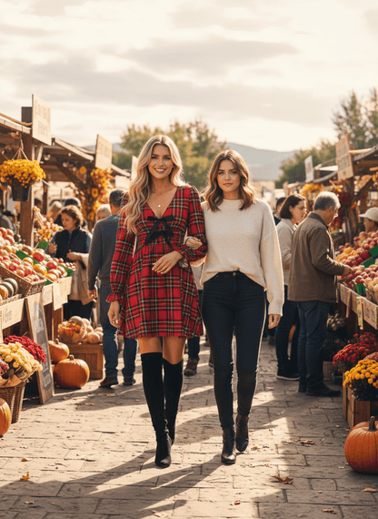 Plaid Mini Dress - V-Neck Tie Front Holiday Dress - Fashions Envy