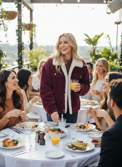 Red Sherpa Collar Corduroy Jacket Lifestyle 1