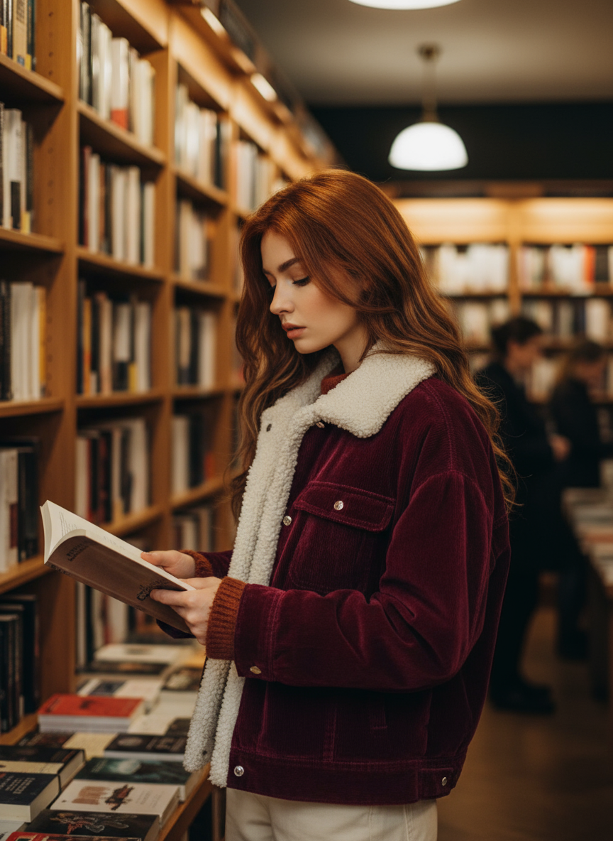 Red Sherpa Collar Corduroy Jacket Lifestyle 2