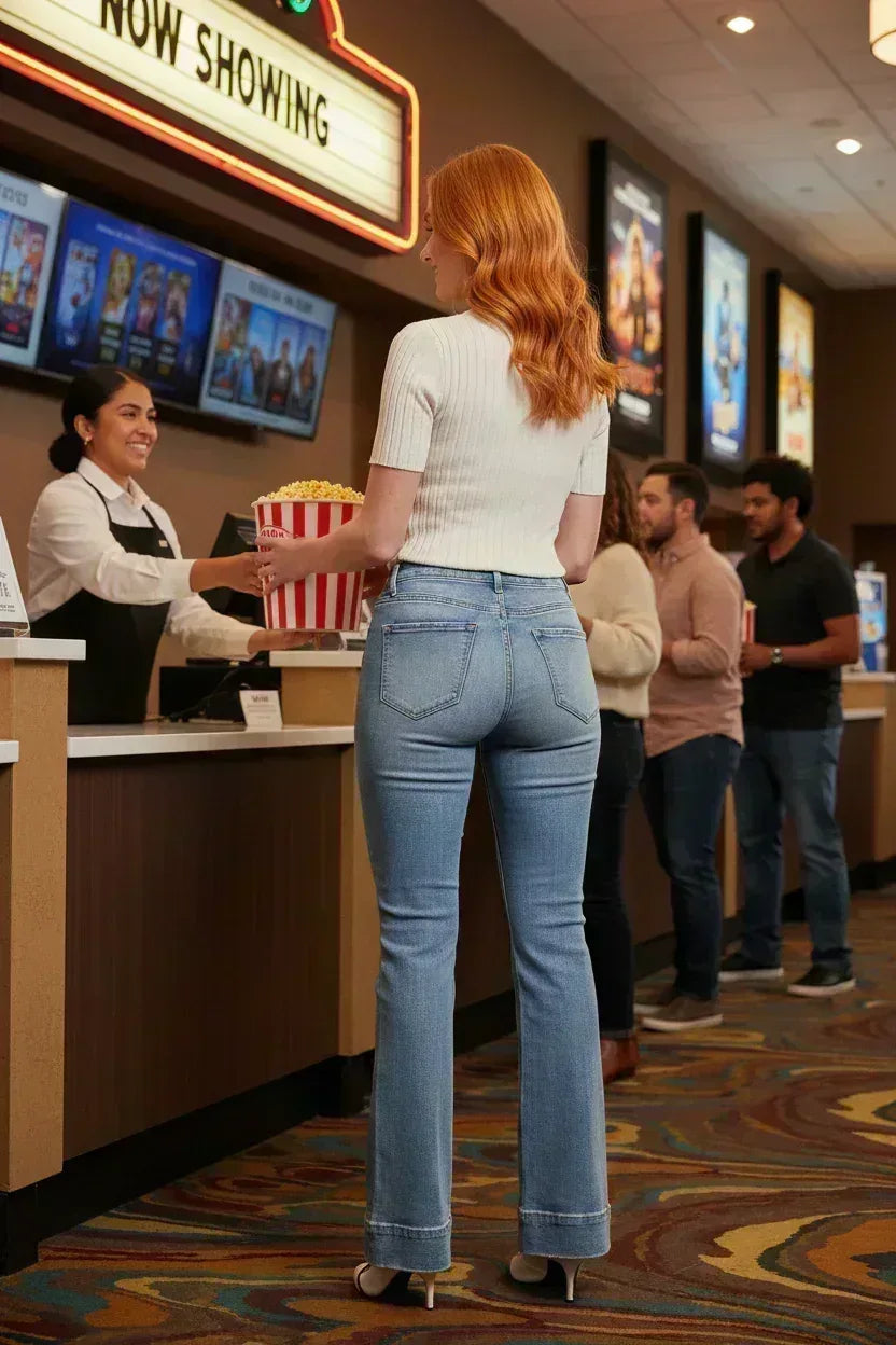 RISEN Flare Jeans - Tummy Control Mid Rise Stretch - Fashions Envy