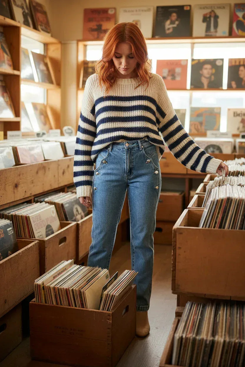 High Rise Dad Jeans - Scallop Pocket Relaxed Fit - Fashions Envy