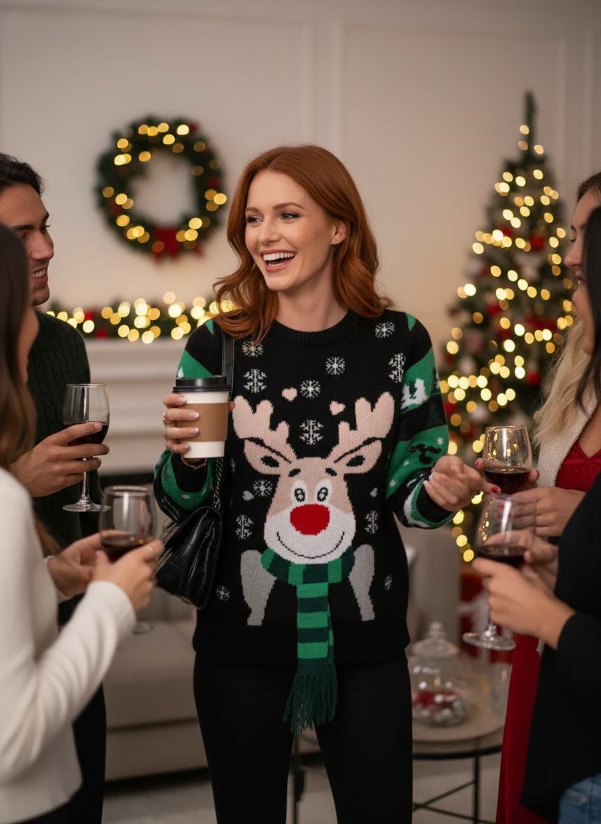 Reindeer Christmas Long Sleeve Sweater Lifestyle Image 3