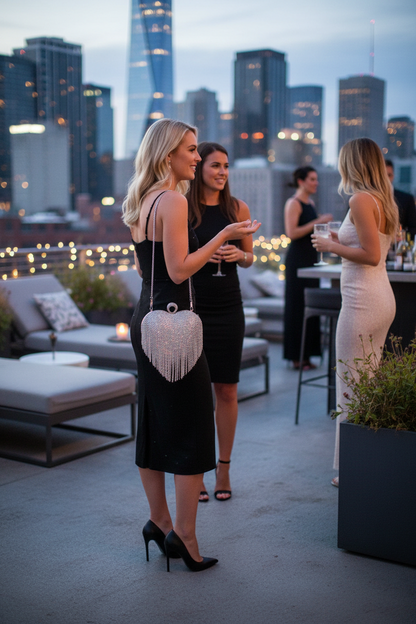 Rhinestone fringe heart shape party bag lifestyle image