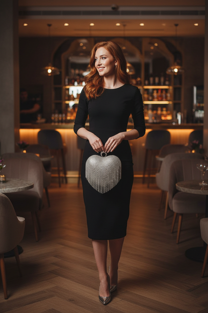 Rhinestone fringe heart shape party bag lifestyle image