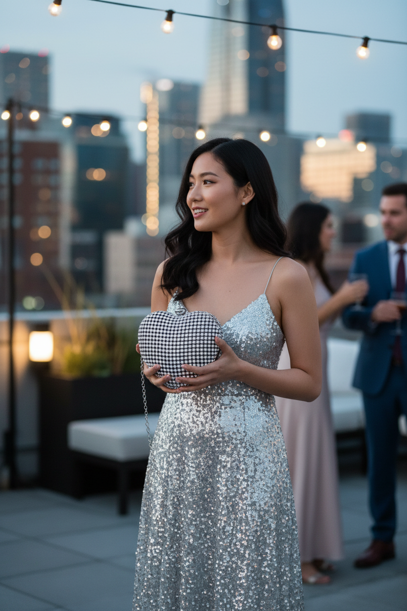 Rhinestone heart shape party clutch lifestyle image