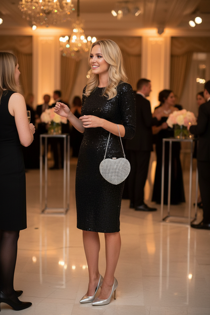 Rhinestone heart shape party clutch lifestyle image