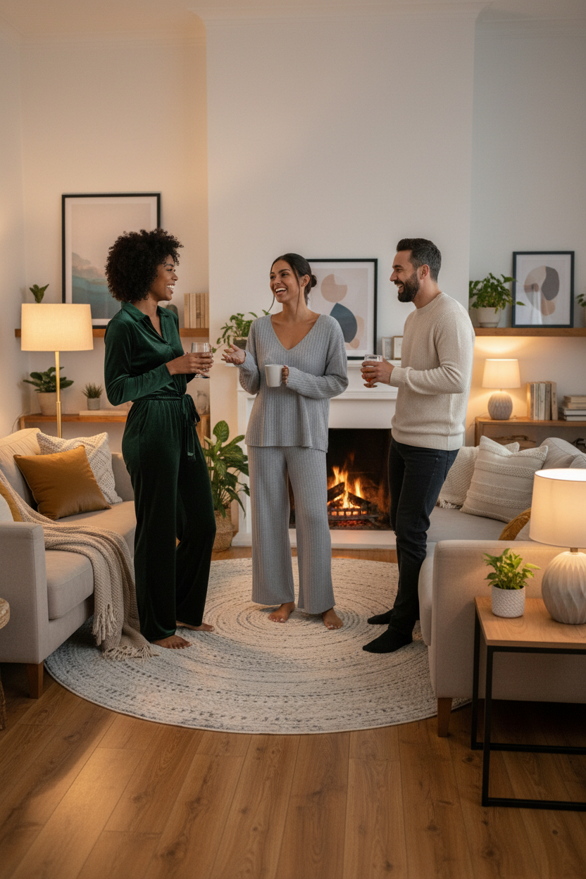 Ribbed Loungewear Set - V-Neck Top Wide-Leg Pants - Fashions Envy