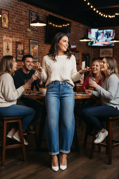 RISEN Barrel Jeans Women - Mid Rise Double Roll Cuff - Fashions Envy