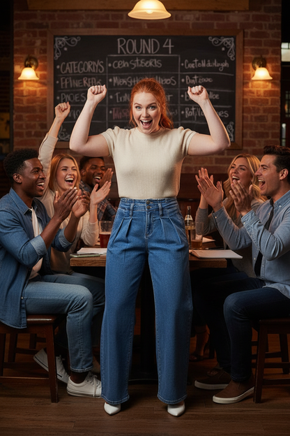 RISEN Wide Leg Jeans - Mid Rise Pleated Detail - Fashions Envy