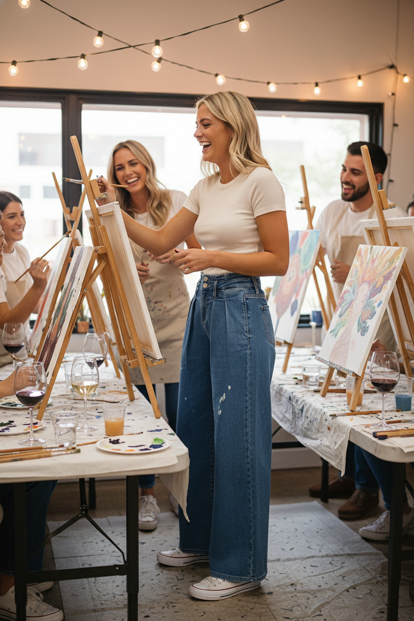 RISEN Wide Leg Jeans - Mid Rise Pleated Detail - Fashions Envy