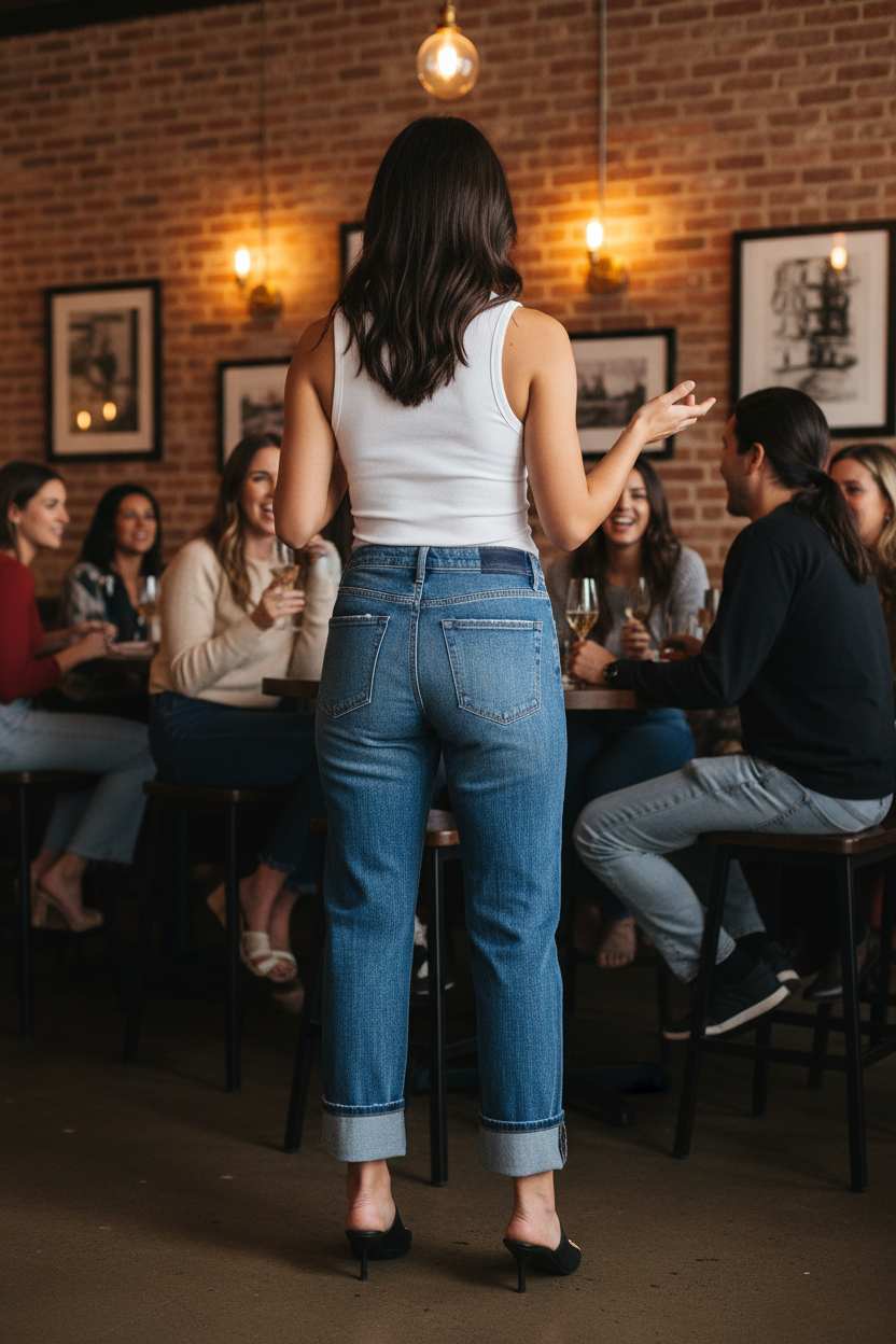 RISEN Slouchy Straight Jeans - 4-Way Stretch Cuffed Hem - Fashions Envy