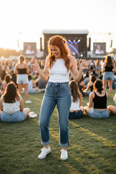 RISEN Slouchy Straight Jeans - 4-Way Stretch Cuffed Hem - Fashions Envy