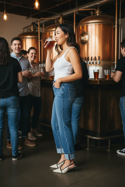 RISEN Slouchy Straight Jeans - 4-Way Stretch Cuffed Hem - Fashions Envy