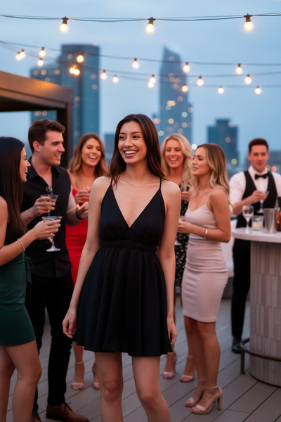 Rooftop cocktail party - WELL-LIT (not bright)