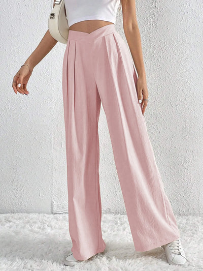 Trendsi Pink Ruched Pants with Wide-Leg Design for Stylish and Comfortable Wear