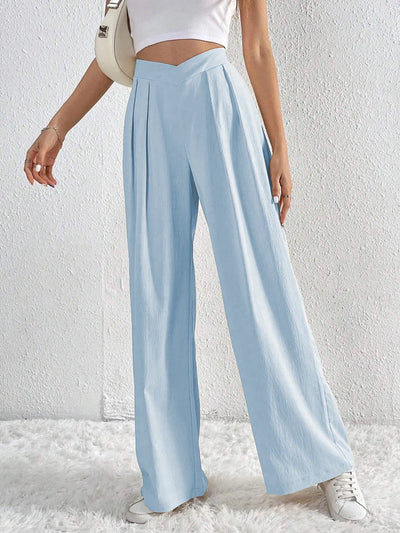 Trendsi Ruched Pants in light blue with a flattering high-waisted fit for a stylish look