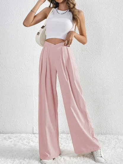 Trendsi Women's Pink Ruched Pants with Wide-Leg Design for a Stylish Look
