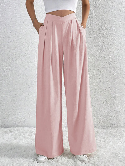 Trendsi Ruched Pants in Pink with Wide Leg Design and Pleated Front for a Stylish Look