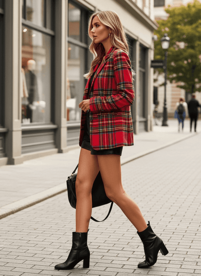 Plaid Blazer - Single-Button Office Jacket - Fashions Envy