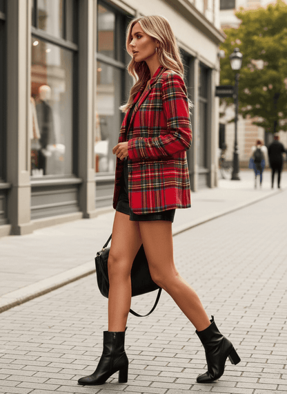 Plaid Blazer - Single-Button Office Jacket - Fashions Envy