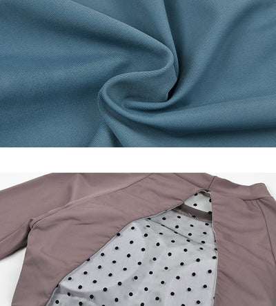 Trendsi Bikini Swim Set blue stretch fabric closeup and mauve polka dot lined coverup detail
