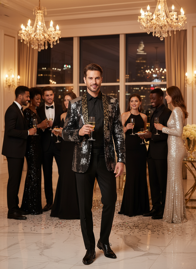 Sequin blazer at party