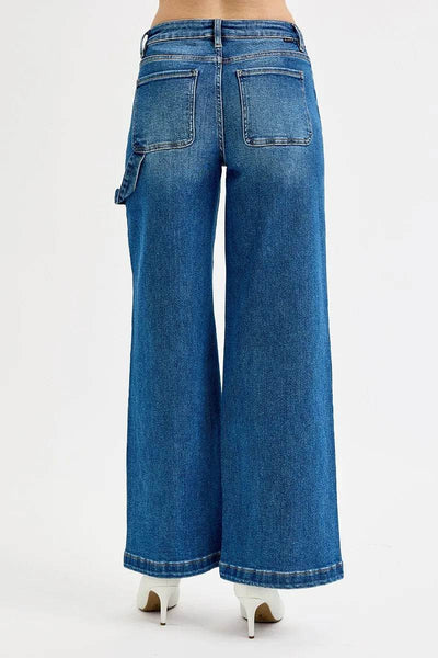 RISEN Full Size High Rise Wide Leg Patch Detailed Jeans - Fashions Envy