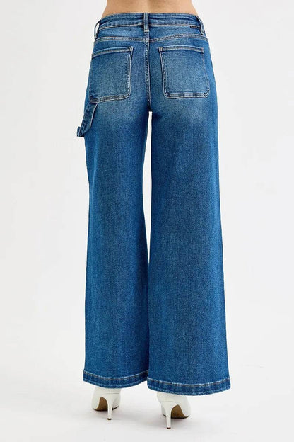 RISEN Full Size High Rise Wide Leg Patch Detailed Jeans - Fashions Envy
