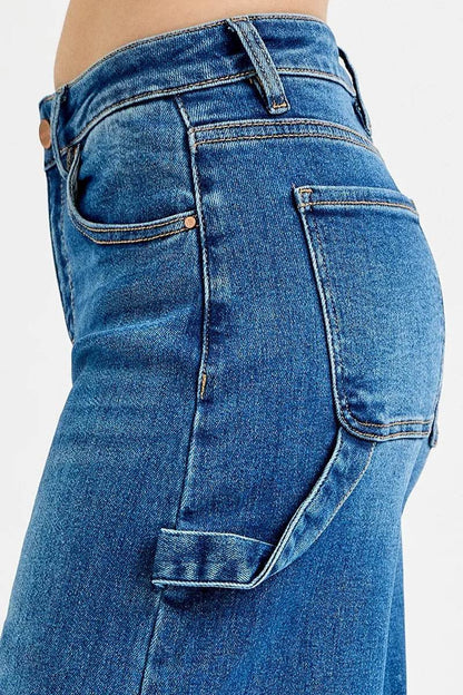 RISEN Full Size High Rise Wide Leg Patch Detailed Jeans - Fashions Envy