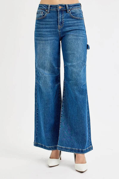 RISEN Full Size High Rise Wide Leg Patch Detailed Jeans - Fashions Envy