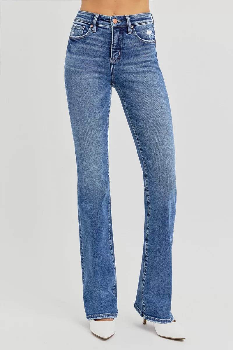 RISEN Plus Size Tummy Control Straight Jeans - High Rise Stretch Fit - Fashions Envy