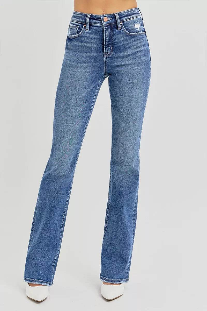 RISEN Plus Size Tummy Control Straight Jeans - High Rise Stretch Fit - Fashions Envy