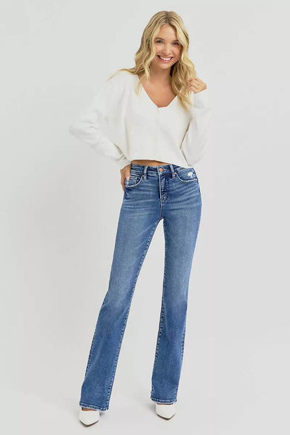 RISEN Plus Size Tummy Control Straight Jeans - High Rise Stretch Fit - Fashions Envy
