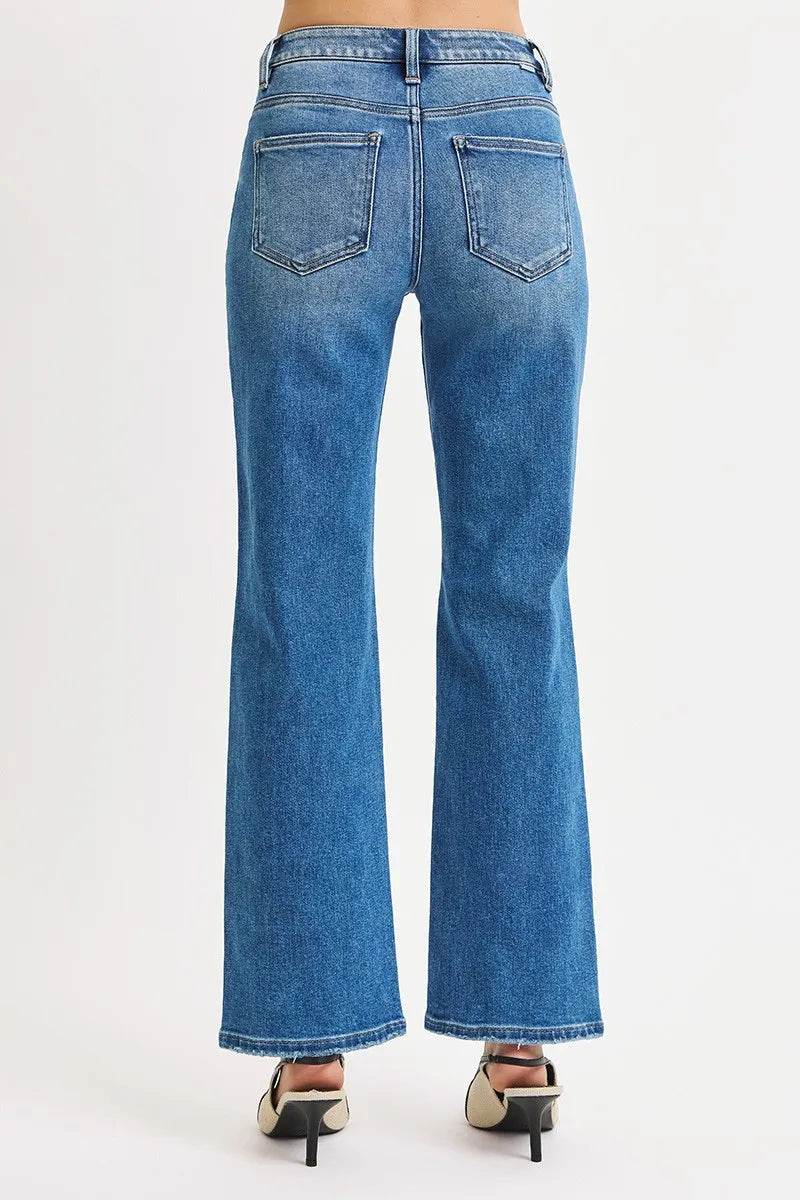 RISEN Full Size High Rise Ankle Straight Front Body Distressed Jeans - Fashions Envy