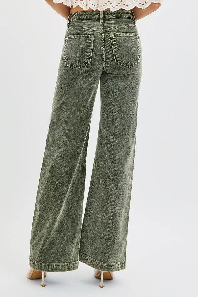 RISEN Full Size High Rise Wide Leg Corduroy Jeans - Retro Style Denim - Fashions Envy