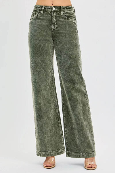 RISEN Full Size High Rise Wide Leg Corduroy Jeans - Retro Style Denim - Fashions Envy