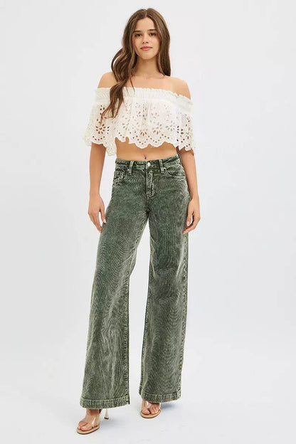 RISEN Full Size High Rise Wide Leg Corduroy Jeans - Retro Style Denim - Fashions Envy