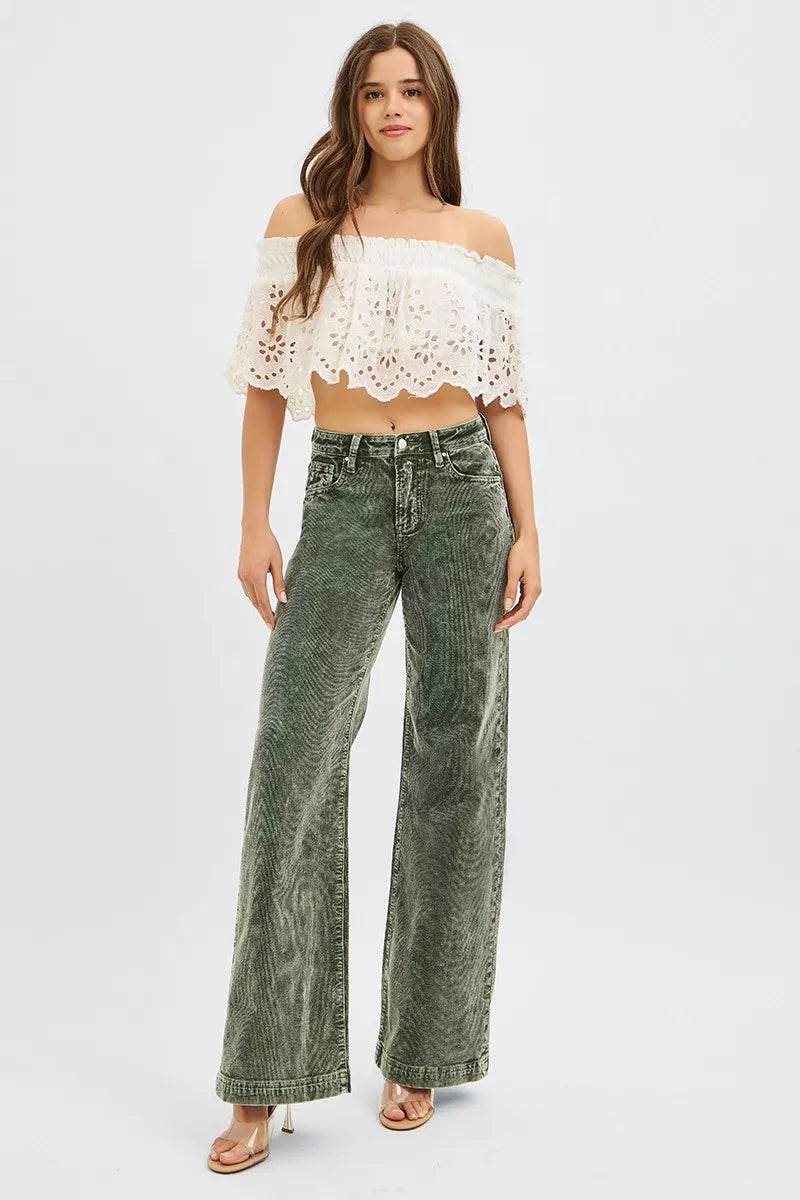 RISEN Full Size High Rise Wide Leg Corduroy Jeans - Retro Style Denim - Fashions Envy