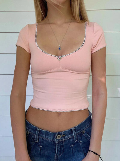 Trendsi Short Sleeve T-Shirt in soft pink with a fitted design and stylish neckline