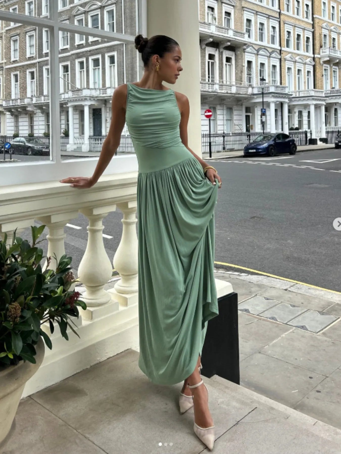 Trendsi Sleeveless Maxi Dress in Mint Green draping elegantly for a stylish summer look